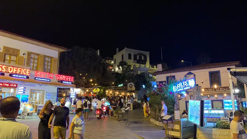 the center of Kas town, shopping centers and dining places in which people are having good time