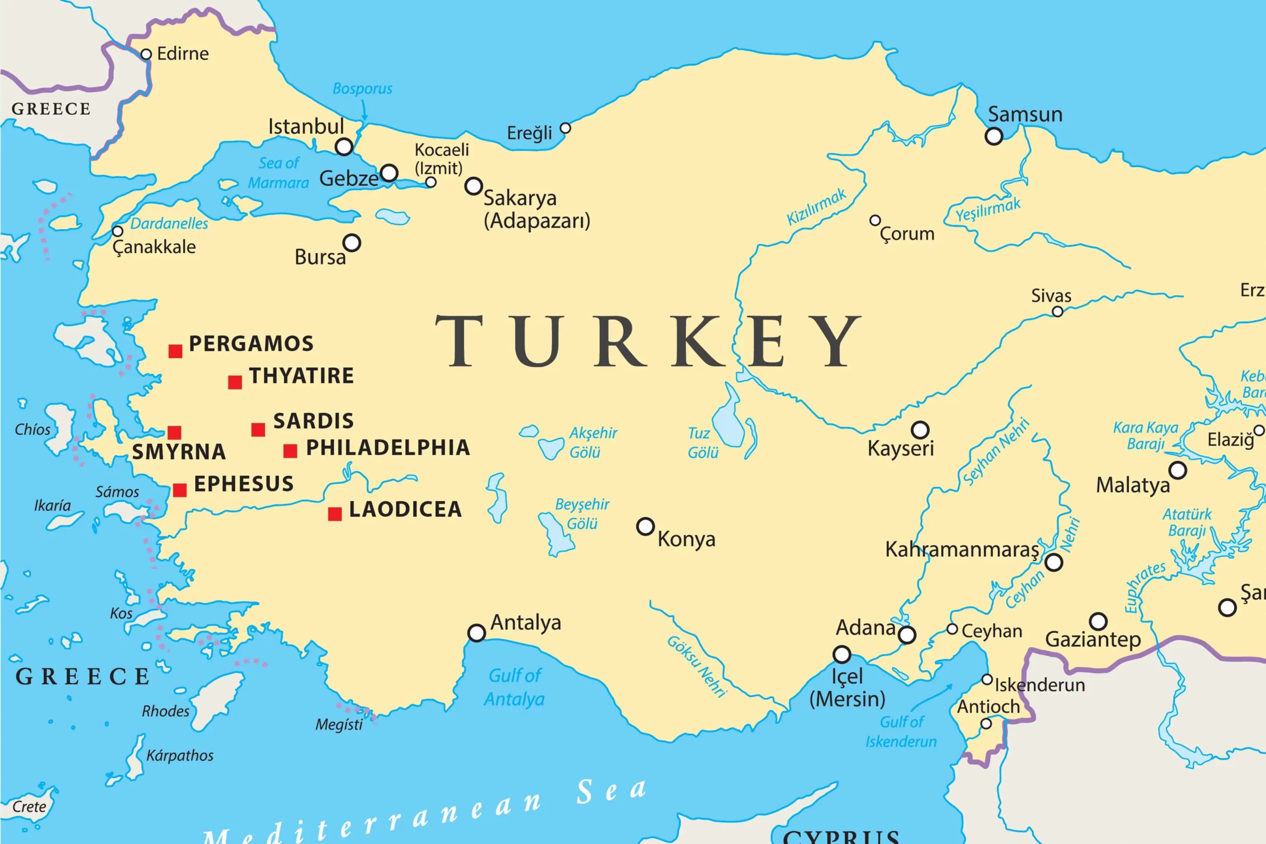 seven churches on Turkey map